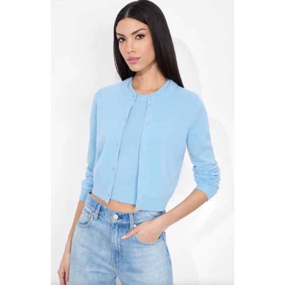 Alice + Olivia Dollie Cashmere Cardigan Light Blue-sz Large - Picture 1 of 12